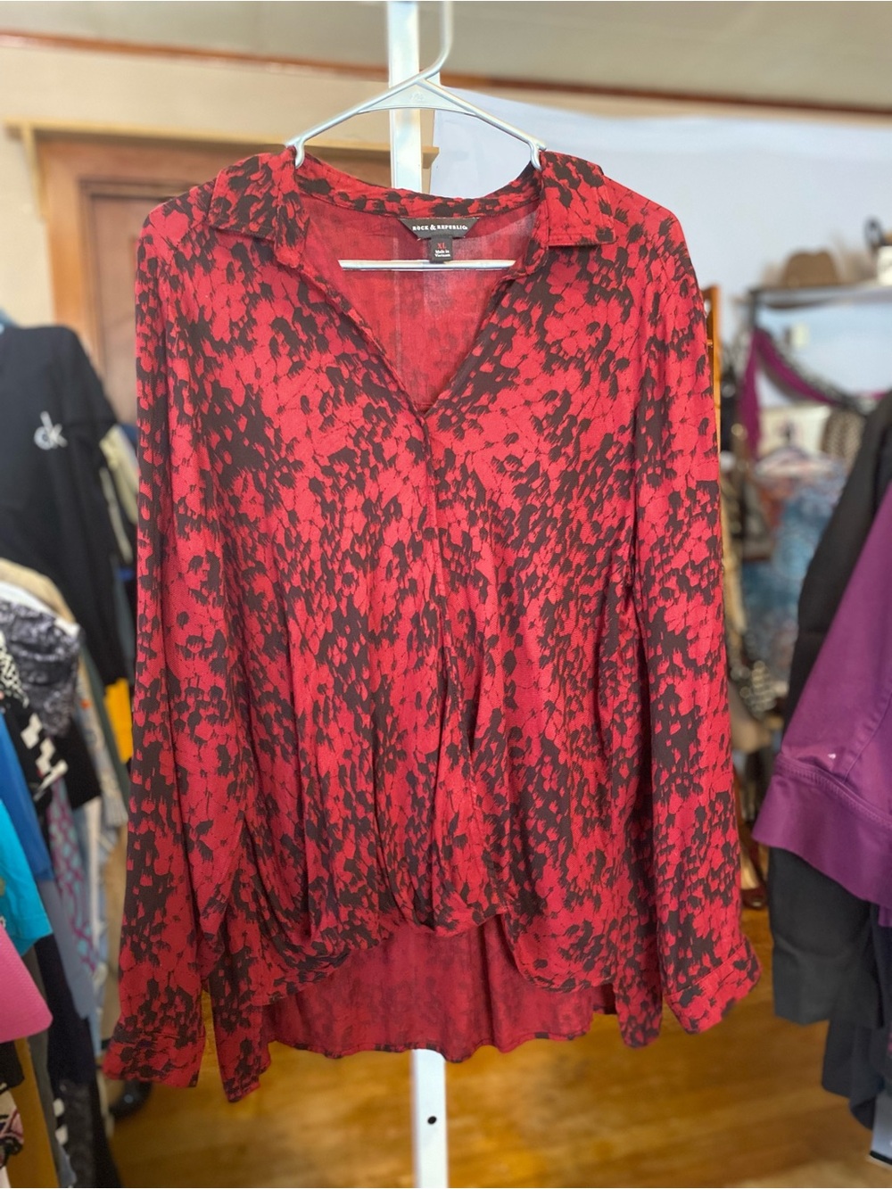 Rock & Republic Red and Black Printed Blouse